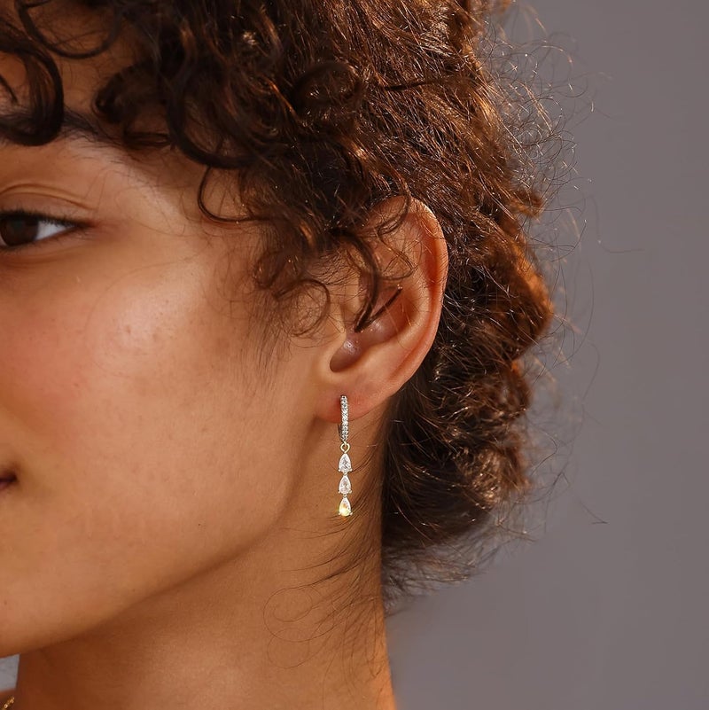 SELFROSE Store Silver Earrings for Women,Dainty Dangle Earrings Silver Plated Drop Earrings for Women Trendy Hypoallergenic CZ Stud Earrings Wedding Pearl Earrings Dangling Cute Small Hoop Earrings Jewelry - Image 4
